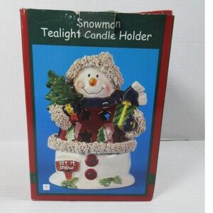 Lincolnshire Christmas Collection Snowman Tealight Candle Holder Ceramic Boxed